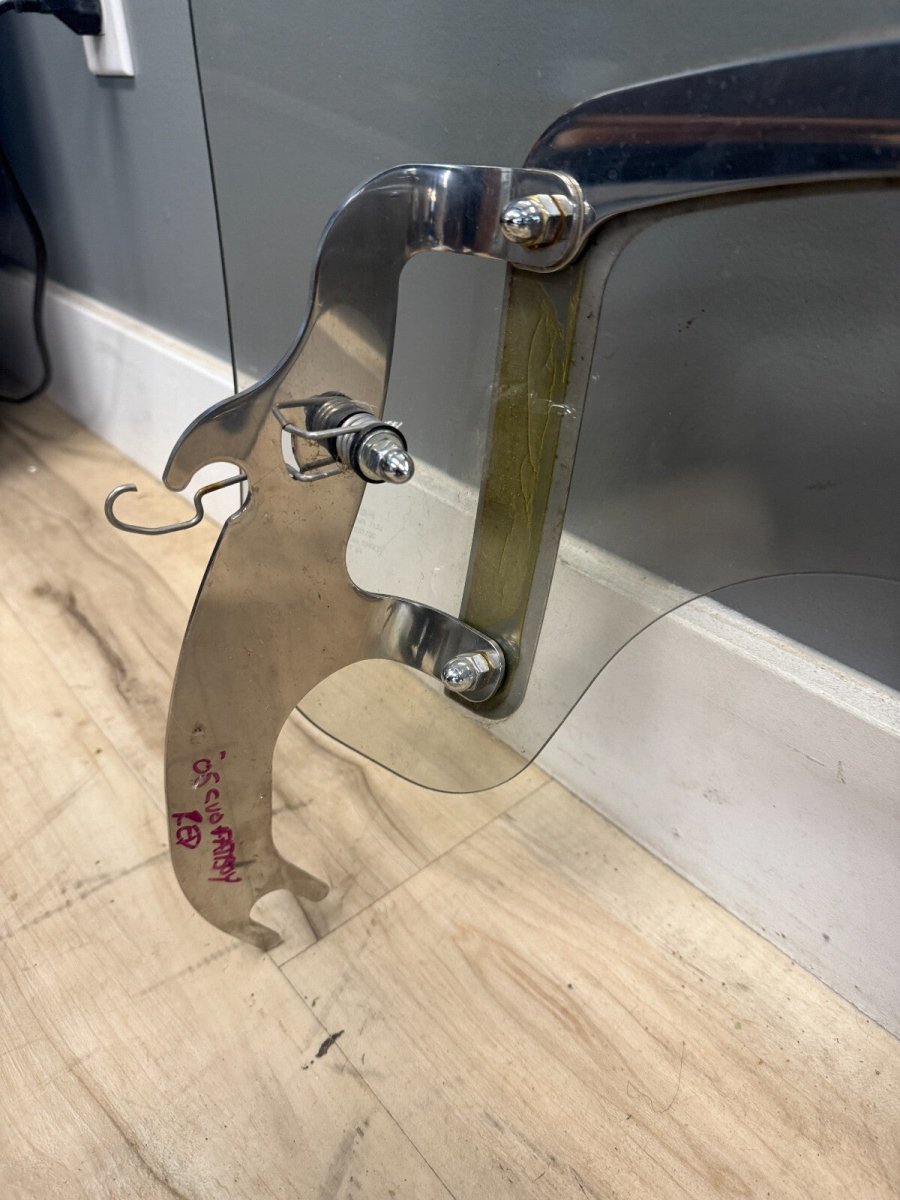 2005 Harley Davidson Fatboy Windshield and bracket with Logo Light Scratches - ApplianceSolutionsHub