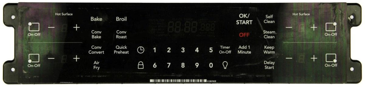 Frigidaire Range 5304524907 A12867303 Control Panel With Black Overlay - ApplianceSolutionsHub